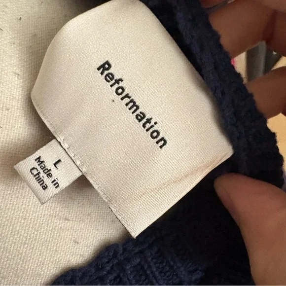 REFORMATION Catalina Cotton Mini Dress In Navy Blue Knit Sleeveless Mini‎ Size L - Picture 6 of 10